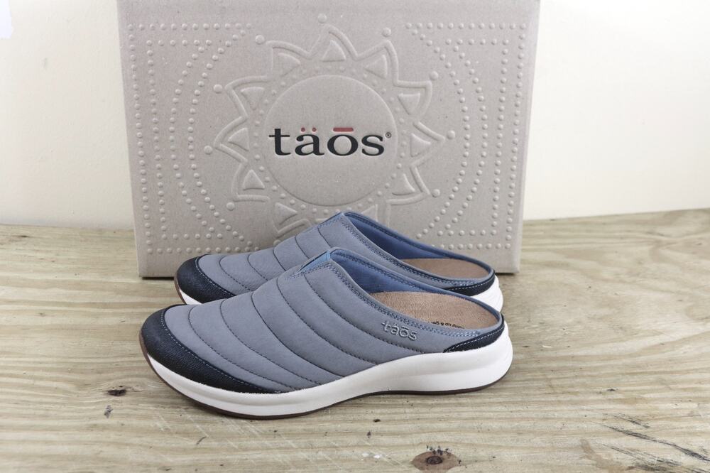 New Taos Mules 6M Grey Blue Right On Slip On Quilted Shoes Comfort